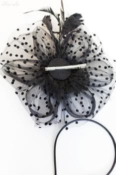 Gothic Haarschmuck „Black flower“ mit Tüll & Federn